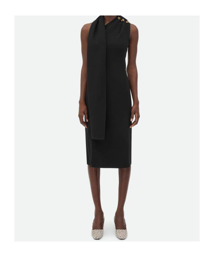 Shop Bottega Veneta Wool Viscose Crepe Dress In Black