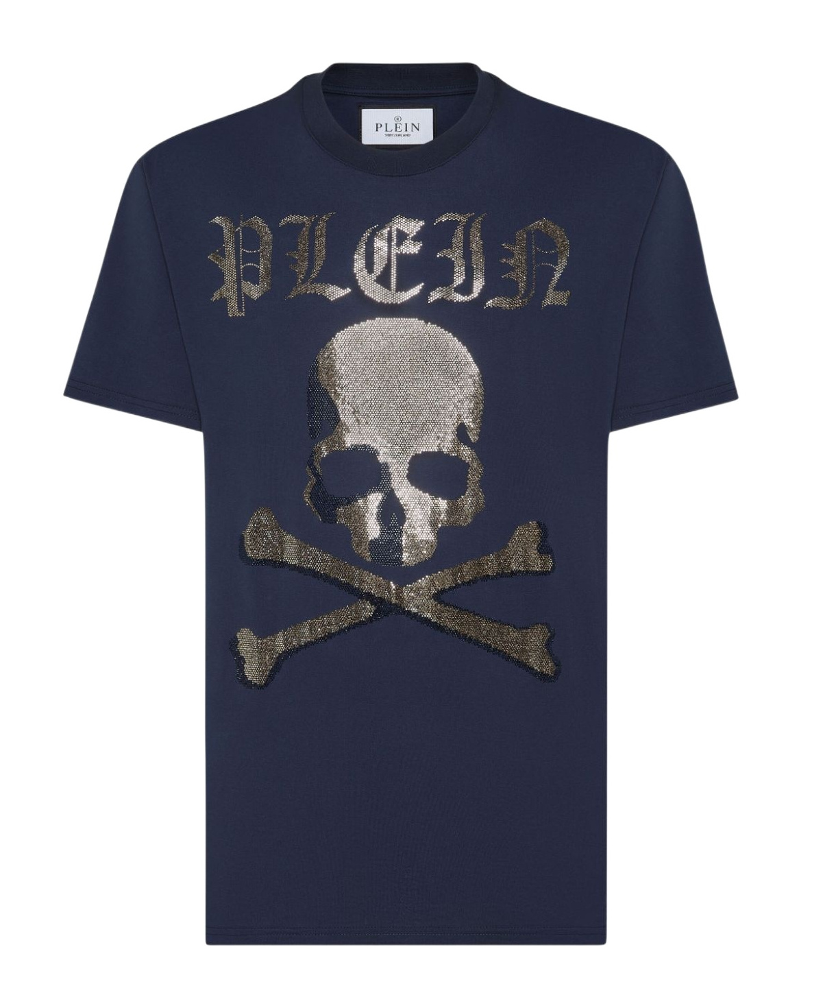 Philipp Plein Strass Skull & Bones T-shirt In Blue