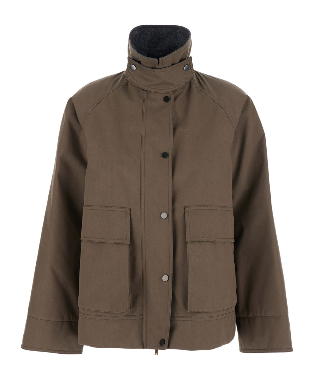 Brunello Cucinelli Grey Jacket With Classic Collar With Snap Buttons In Cotton Blend Woman