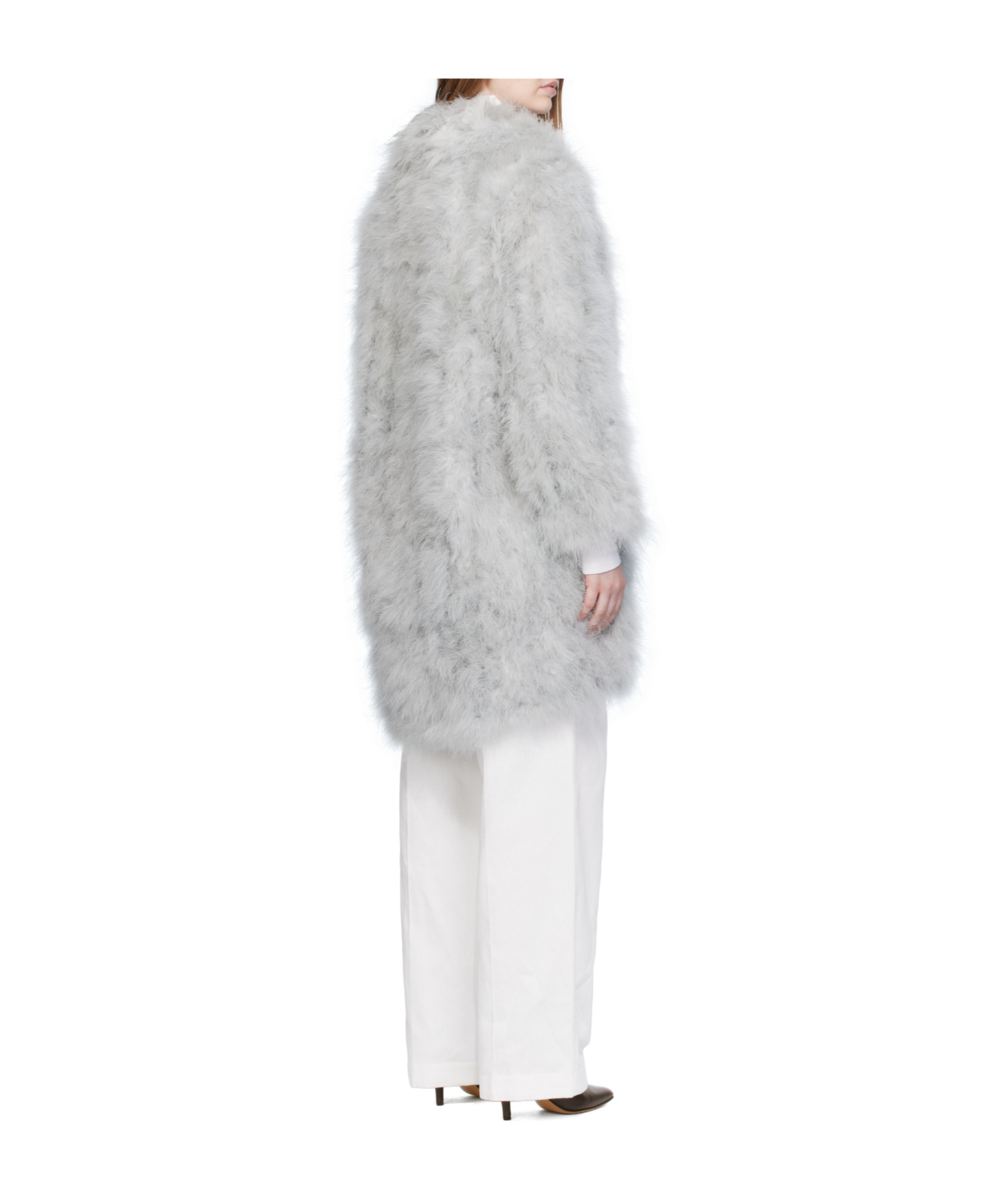 Yves Salomon Feather Shawl Collar Coat In Gray