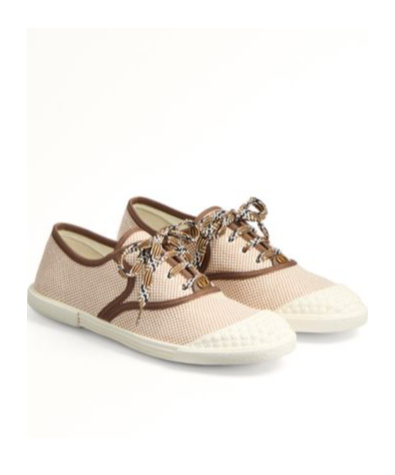Valentino Bay By Bay Bicolor Canvas Low-top Sneakers In Tobacco Color