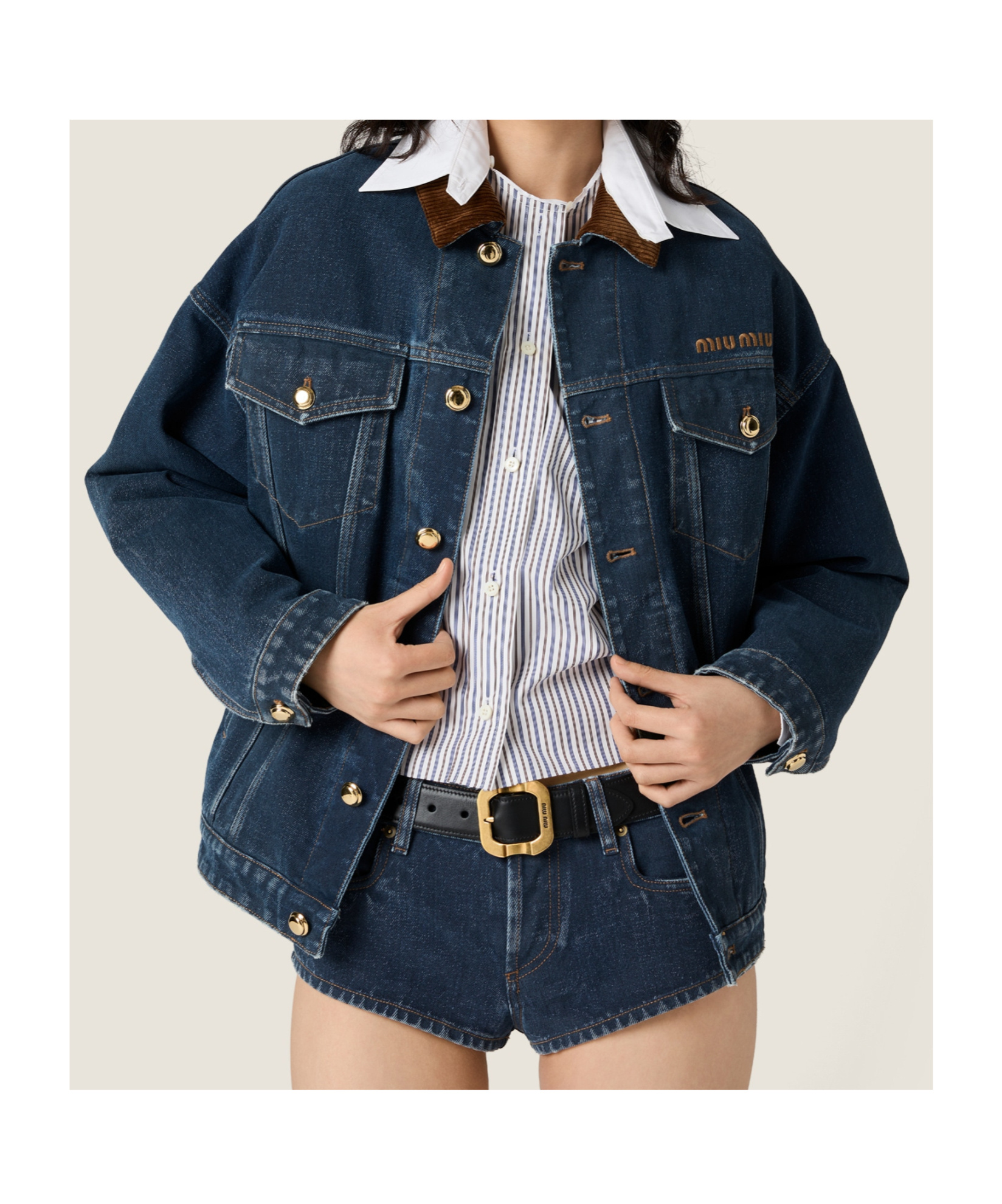 Miu Miu Flocked Denim And Velvet Blouson In Blue