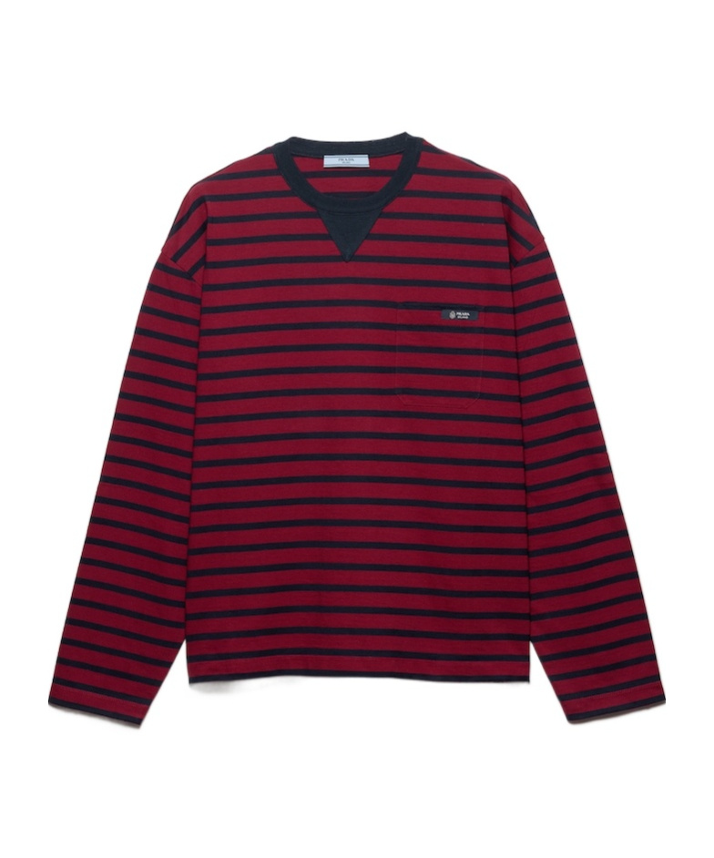 Prada Amaranth And Blue Striped Long-sleeve T-shirt In Red