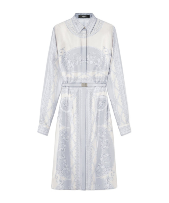 Versace Barroco-print Midi Dress In White