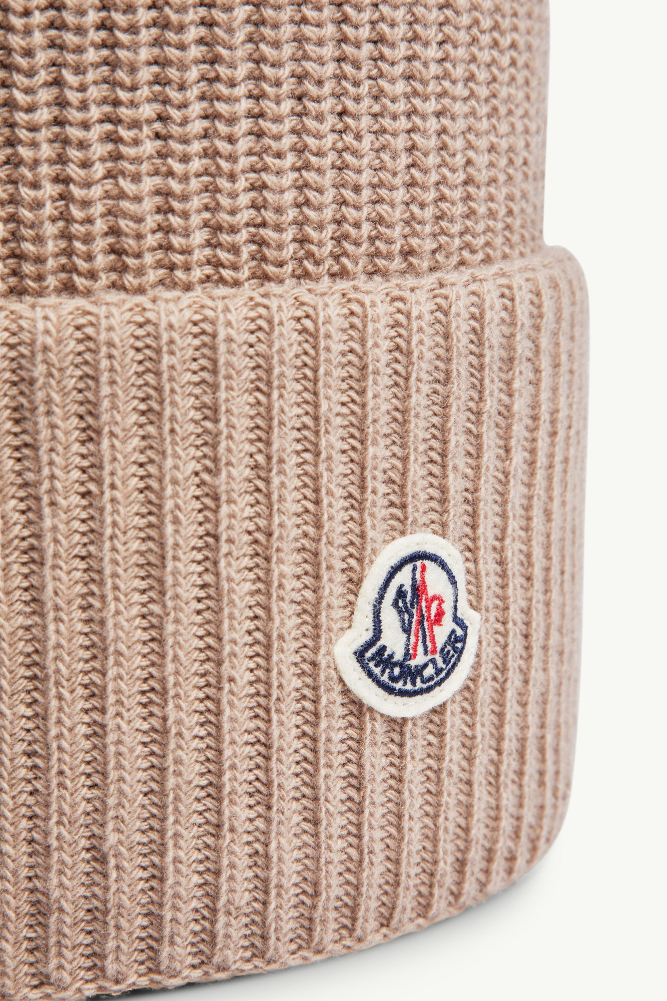 Moncler Beige Ribbed Texture Beanie Hat In Pink