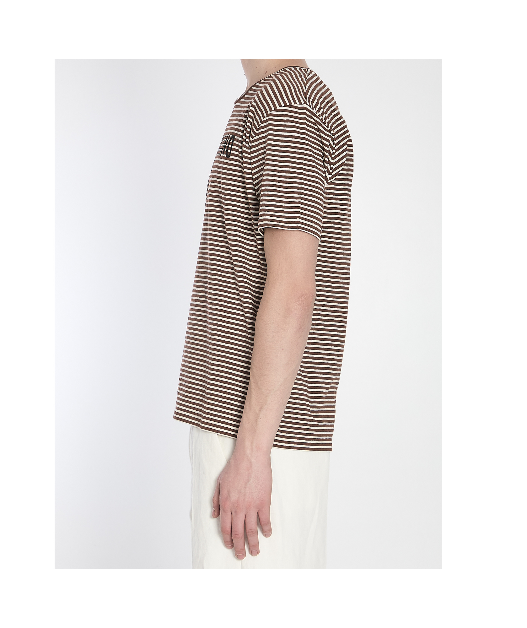 Valentino Striped Cotton T-shirt With Chez Print In White