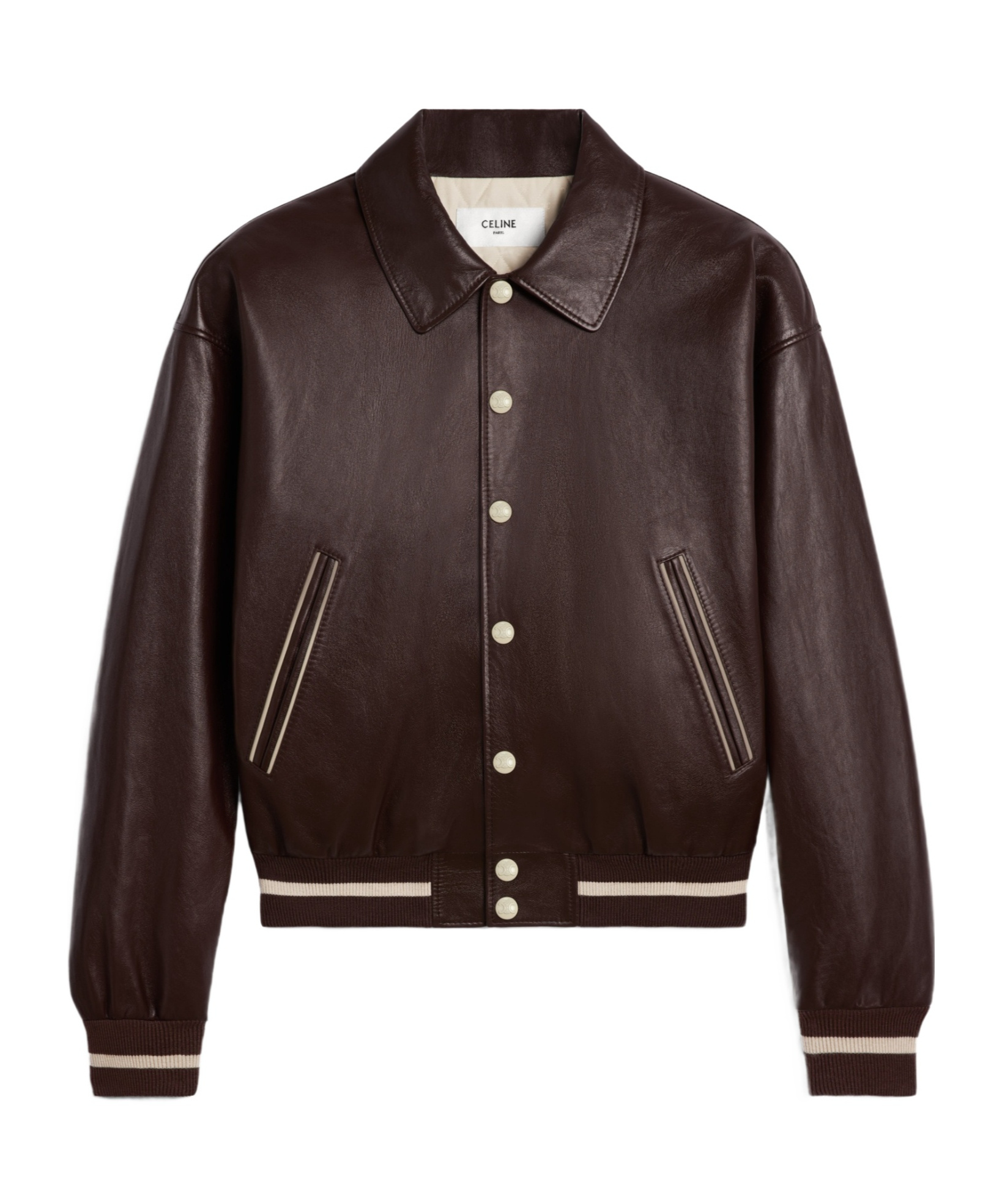 Celine Long-sleeved Leather Jacket In Black