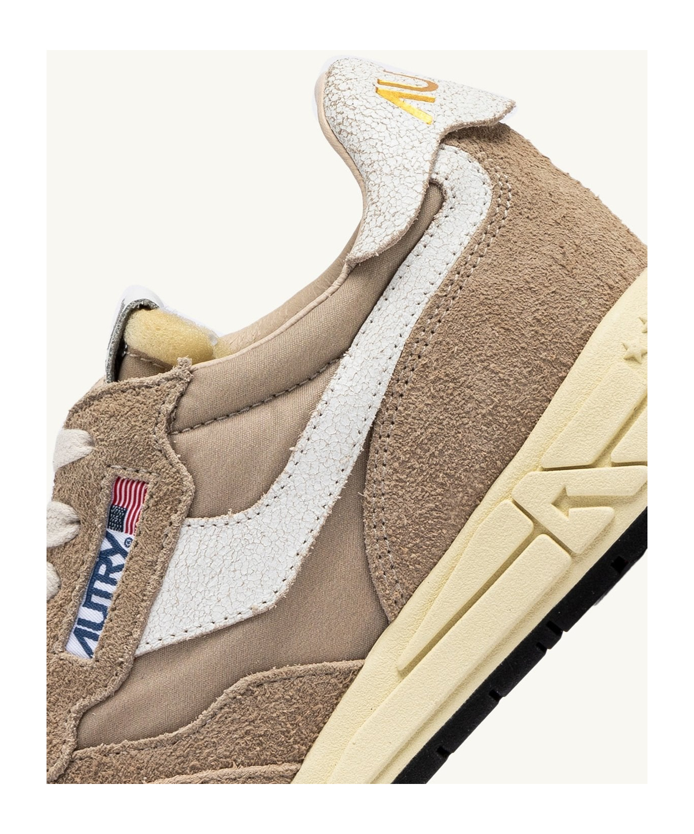 Autry Reelwind Low Nylon And Leather Craquele Pepper And White Sneakers In Nude