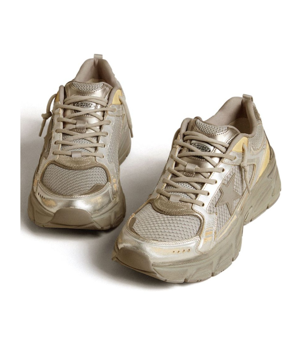 Golden Goose Lightstar Laminated Leather Suede And Net Upper Tpu Star Net Heel And Spur In Nude