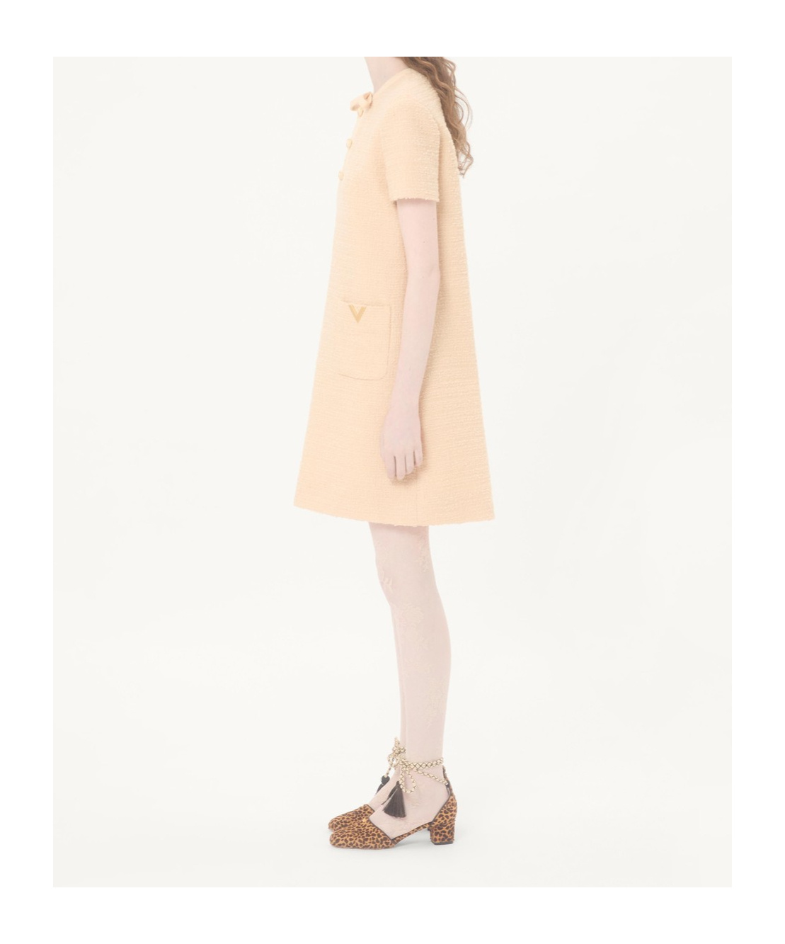 Valentino Wool Dress Short Sleeves Textured Fabric Bow In Orange