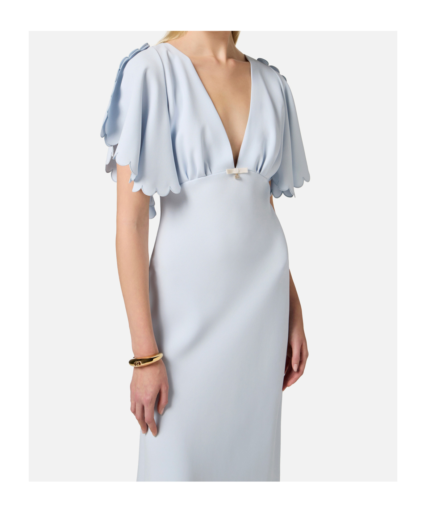 Elisabetta Franchi Light Blue Midi Dress With V-neck In Blue