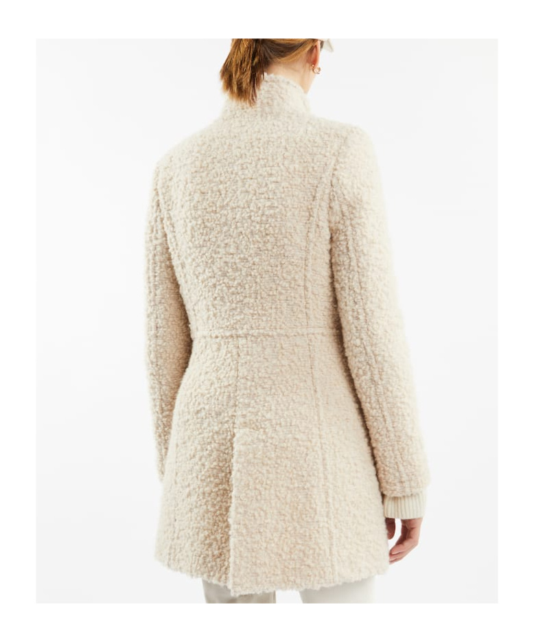 Fay Textured Mid-length Coat With Curly Fabric In Nude