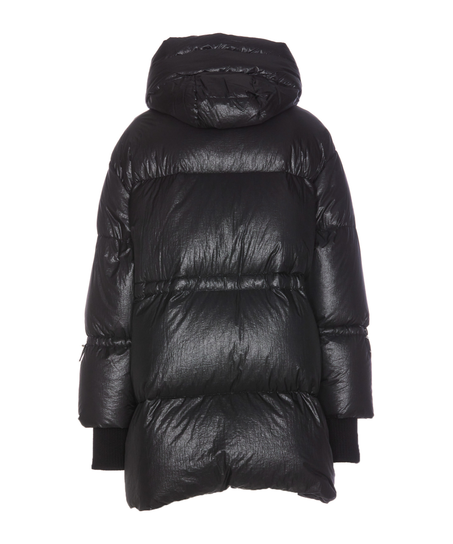 Moorer Hooded Padded Jacket With Snap Button Pockets In Black