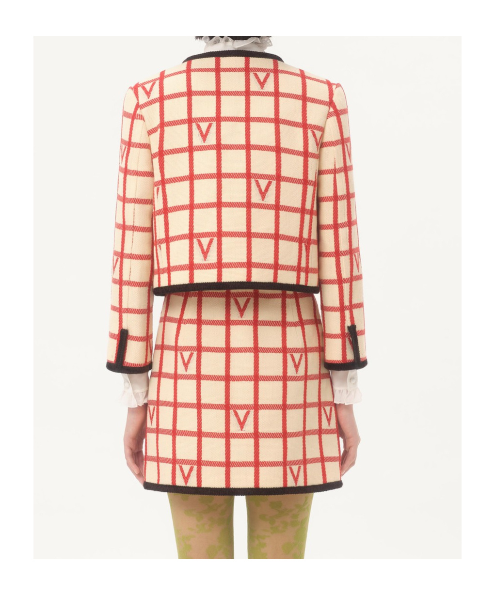 Valentino Vlogo Cropped Piped Wool-blend Jacket In Neutral