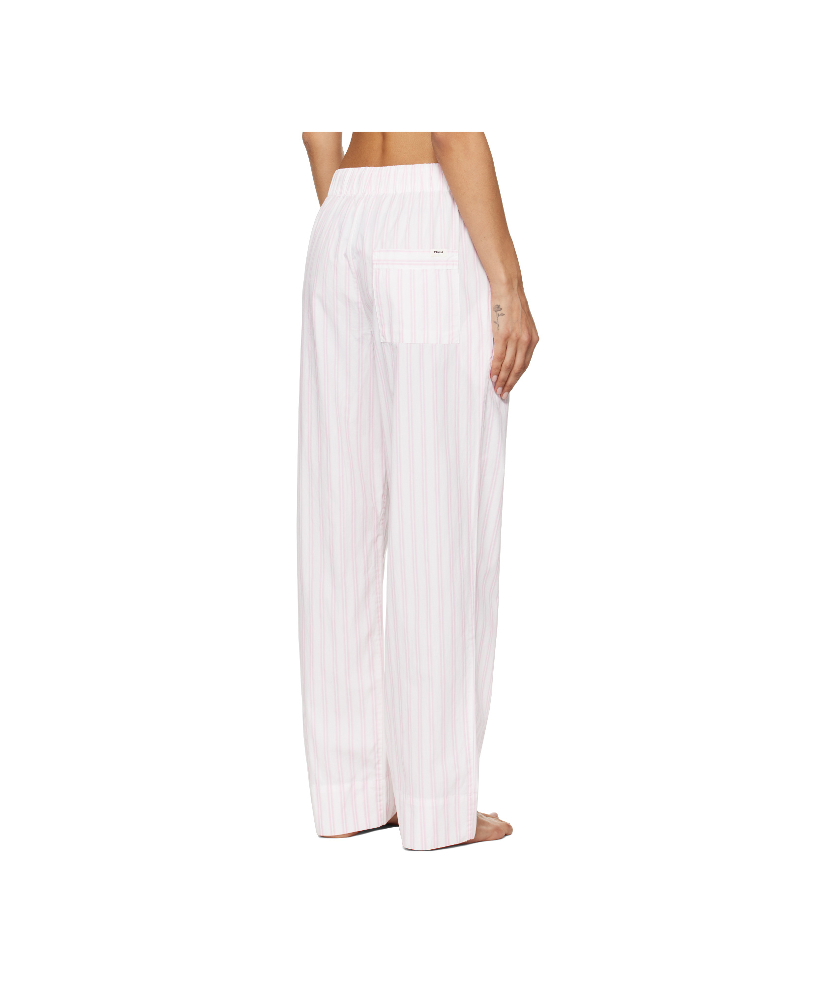 Tekla White & Pink Poplin Pyjama Pants In White/pink