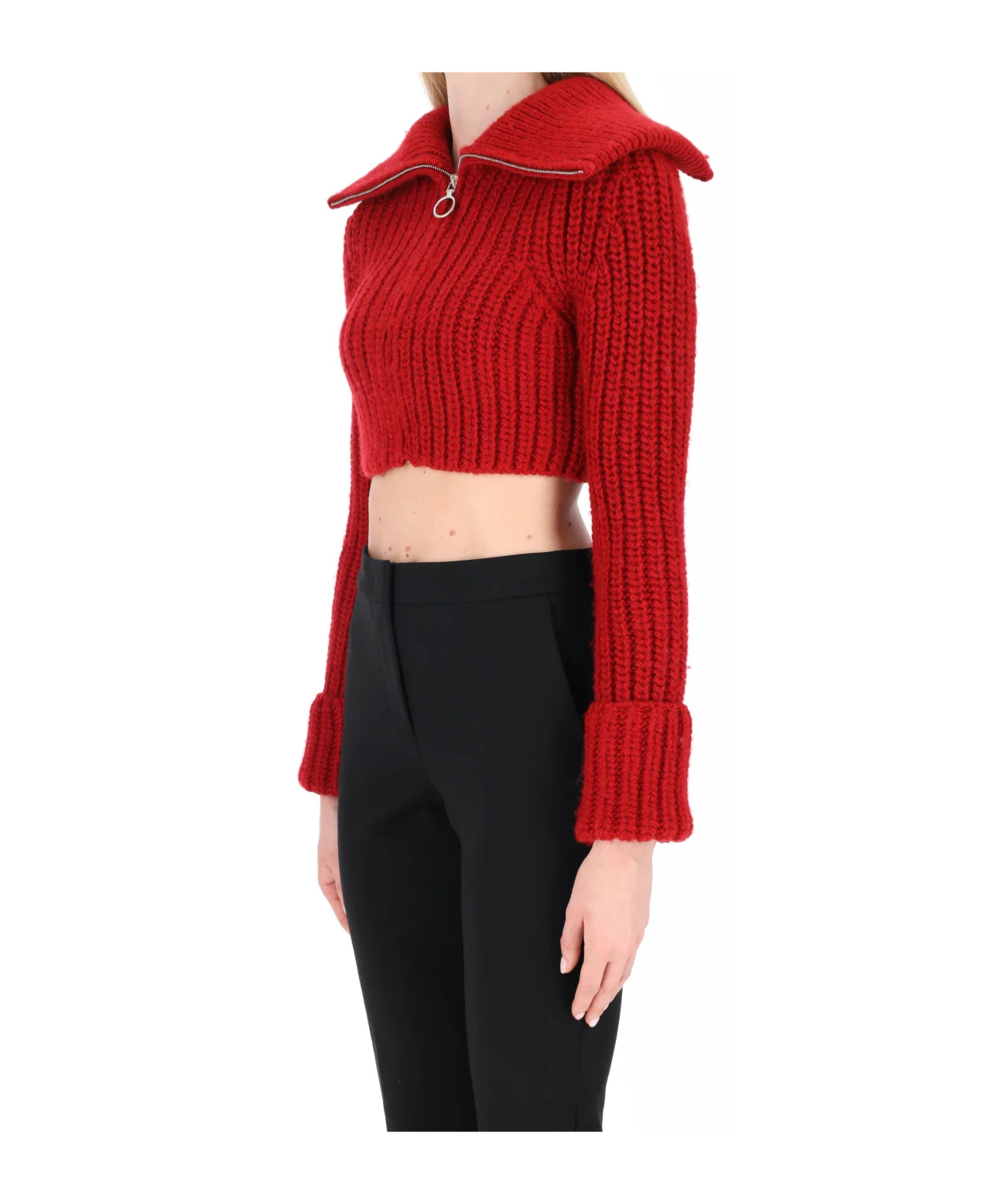 Philosophy Di Lorenzo Serafini Half-zipped Cropped Knitted Jumper In Red