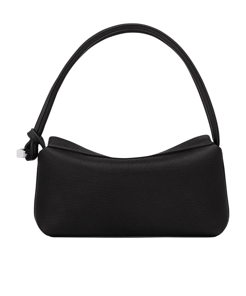 Longchamp Shoulder Bag Rectangular Shape Textured Surface Handle In Black