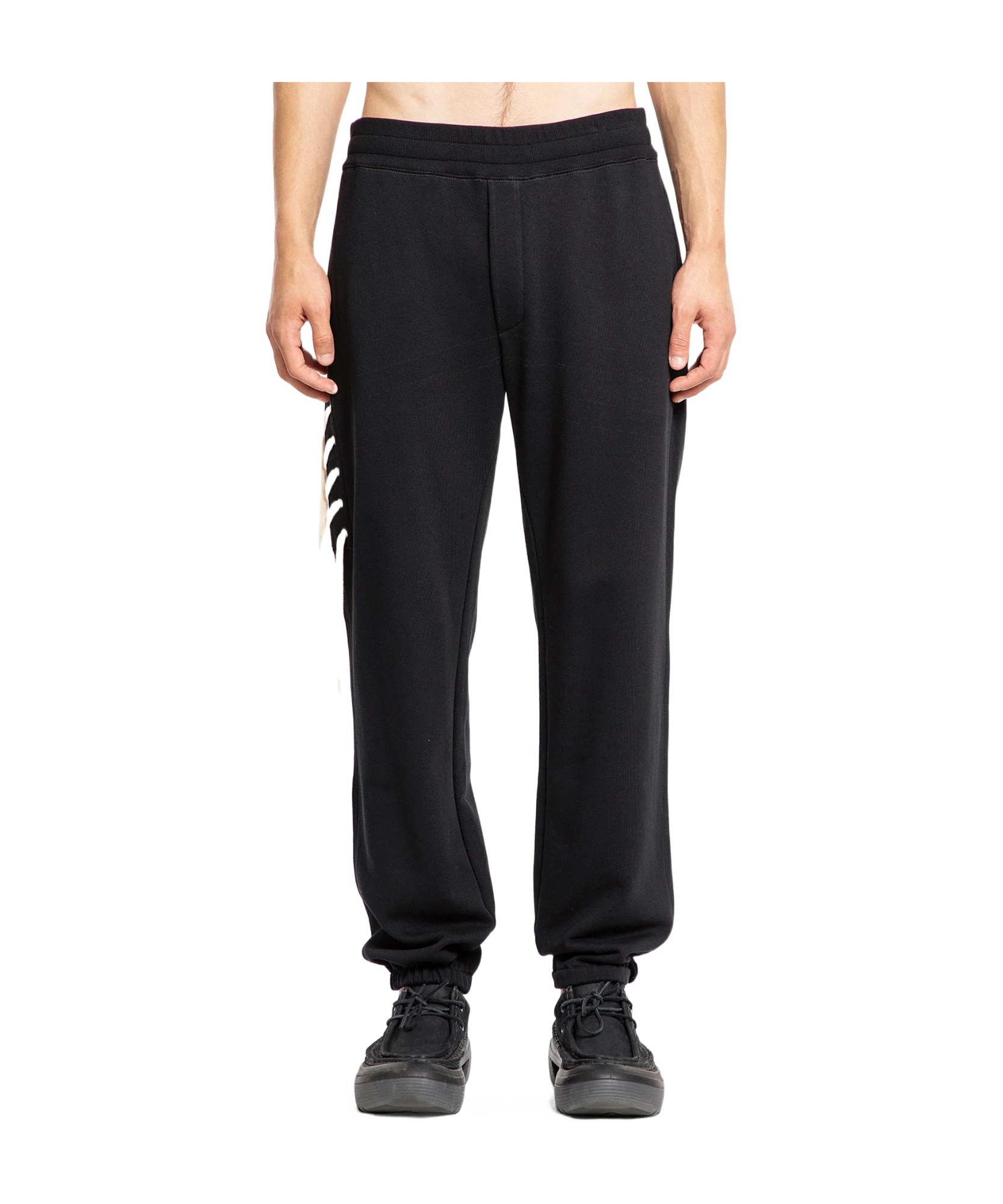 Craig Green Black Cotton Sweatpants With Cream Lace Detail