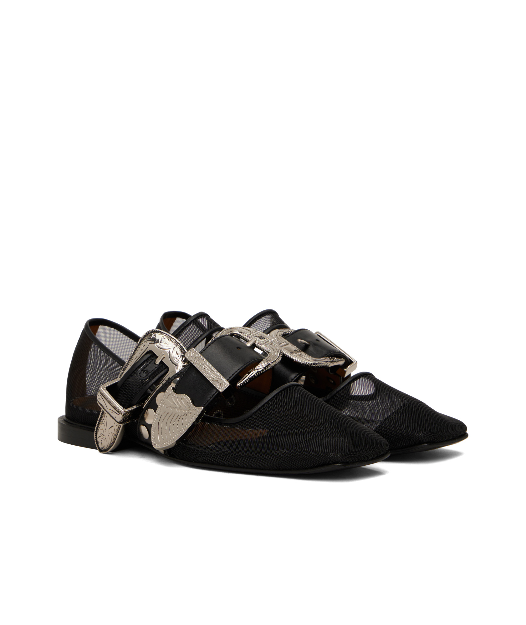 Toga Black Metal Mesh Ballerina Flats In Black