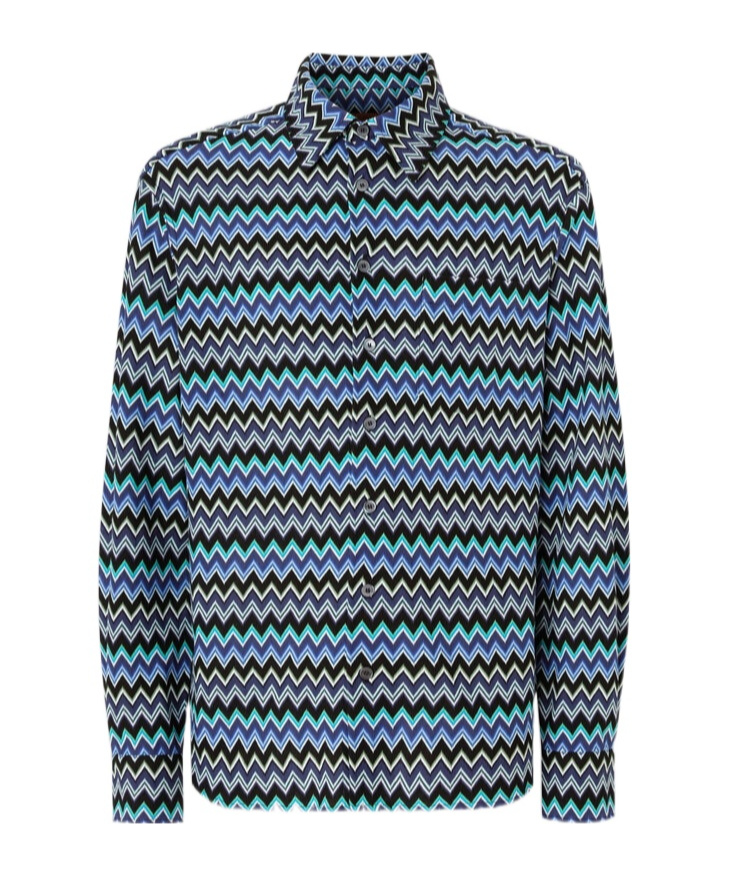 Missoni Zick-zack-hemd Aus Baumwolle Mit Brusttasche In Blue