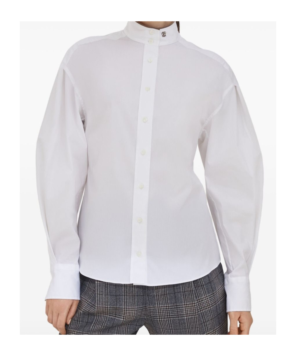 Brunello Cucinelli Stretch Cotton Poplin Shirt With Shiny Collar Detail Clothing In White