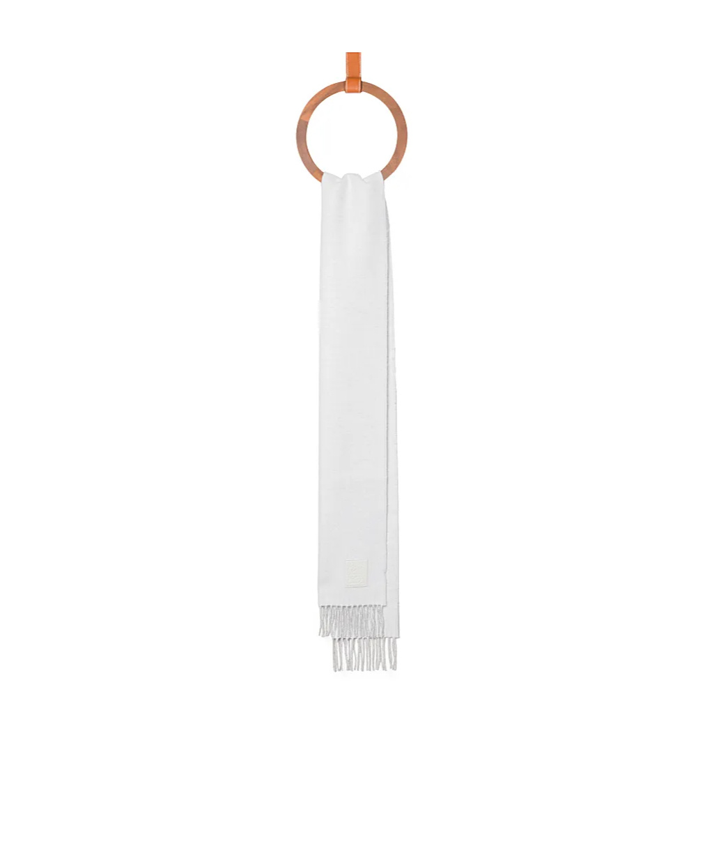 Shop Loewe Scarf In Wool And Cashmere In White
