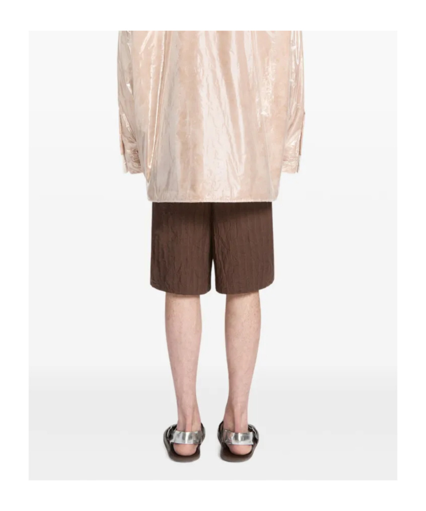 Dries Van Noten Crinkled Knee Length Pleated Bermuda Shorts In Brown