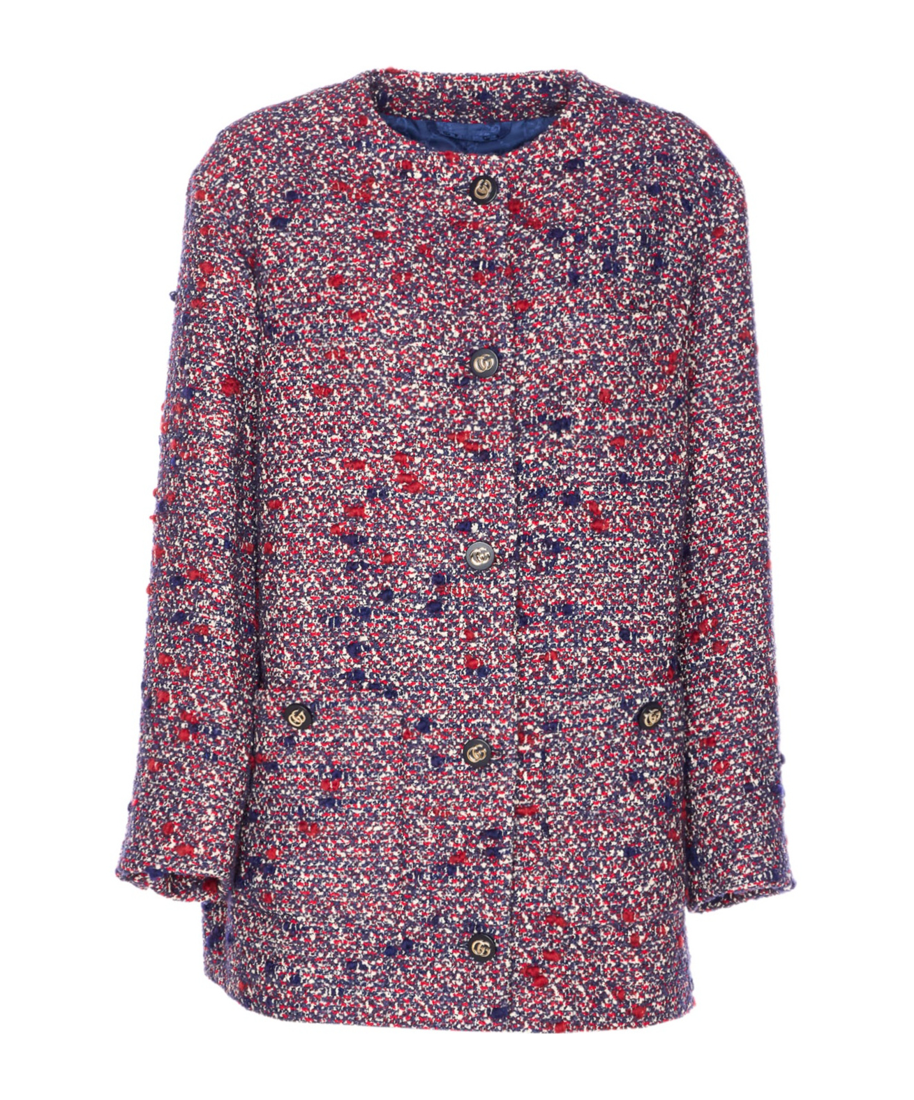 Gucci Womens Blue Red Mc Boucle-texture Round-neck Wool-blend Jacket In Pink