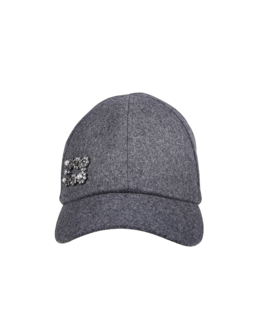Roger Vivier Mini Flower Pearl Strass Wool Blend Cap In Gray