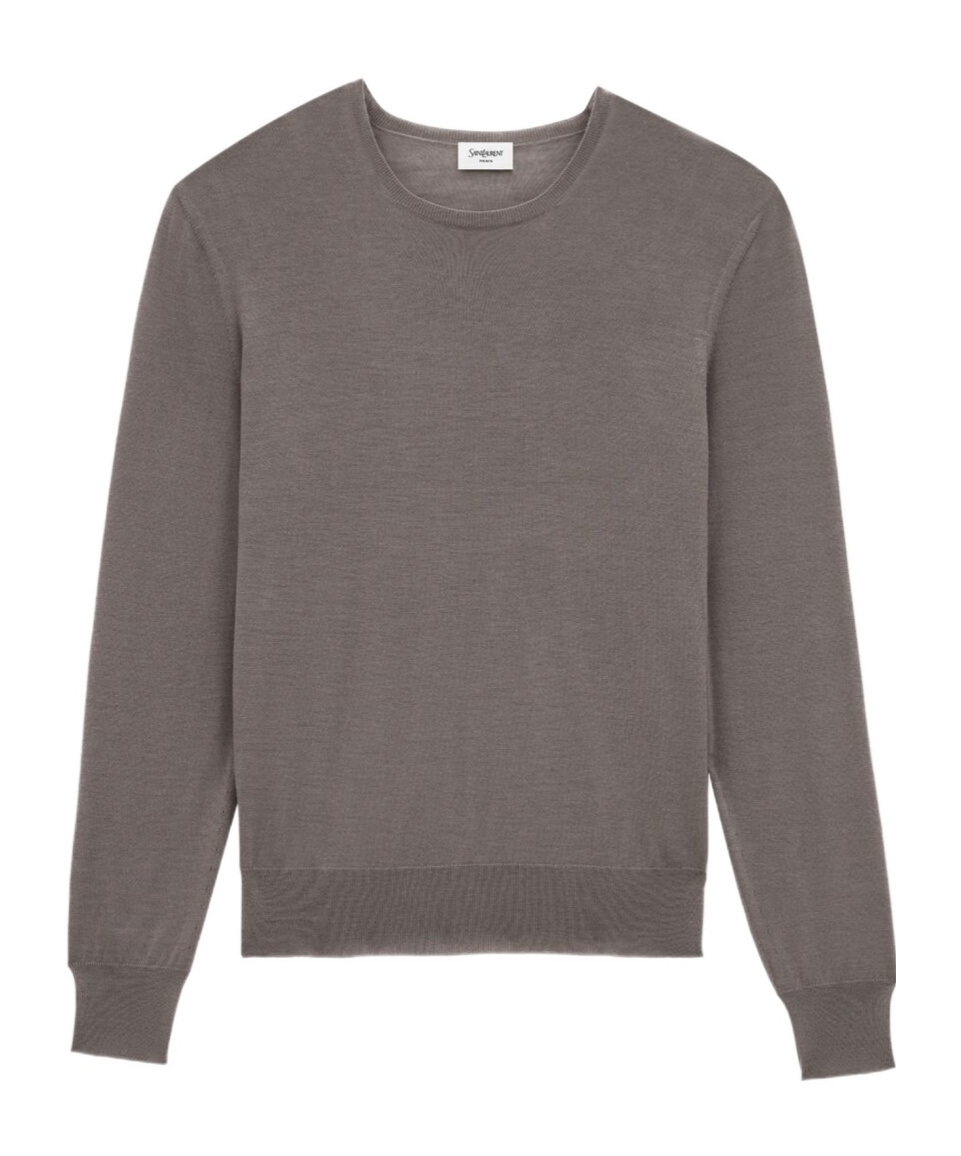 Saint Laurent Long-sleeved Wool Sweater In Gray