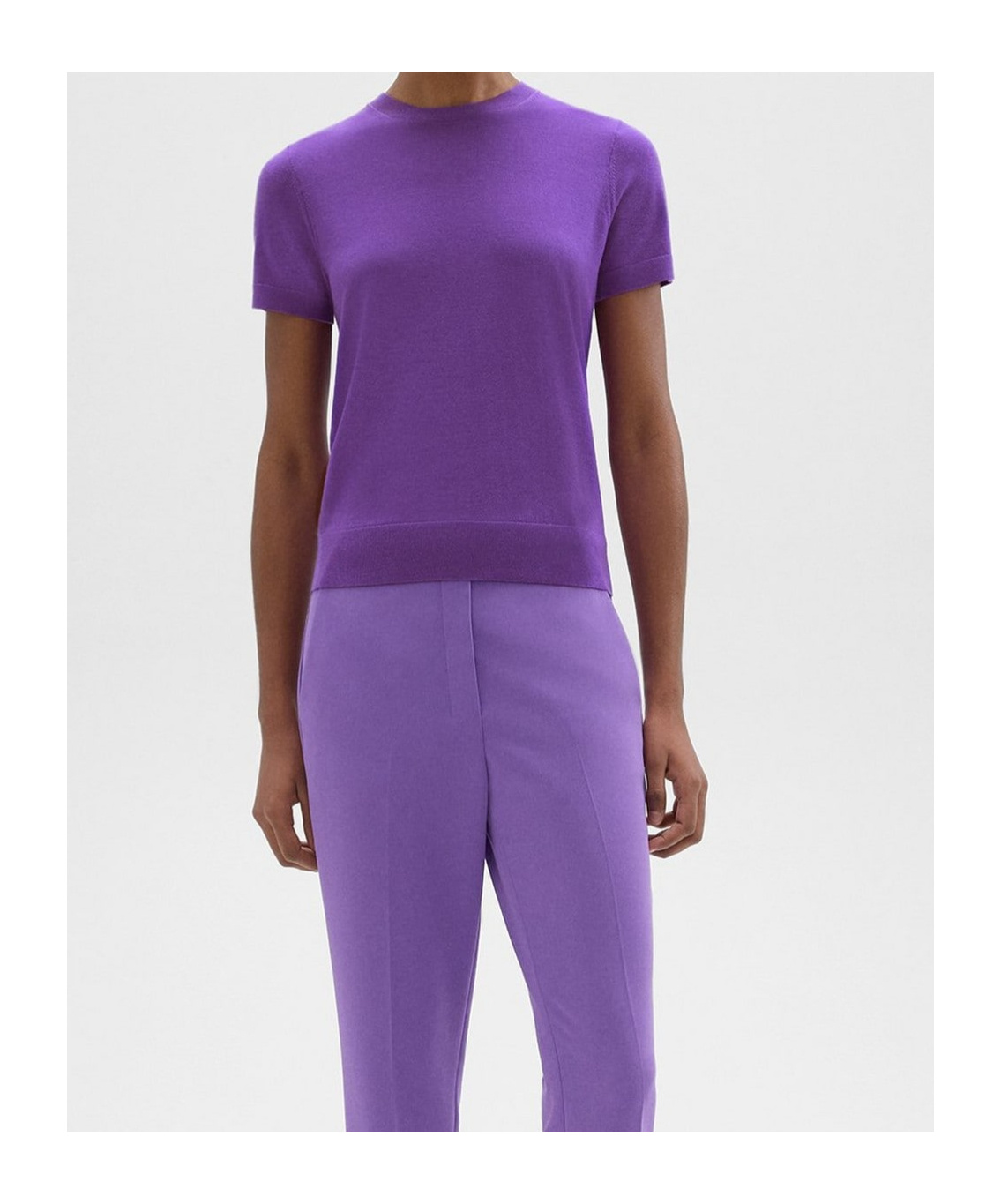 Theory Short-sleeve Sweater In Regal Wool In Purple