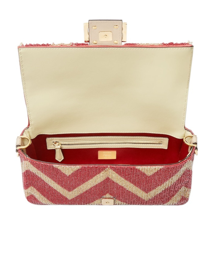 Fendi Bag Embroidered With Two-tone Beads And Fringes In Multi