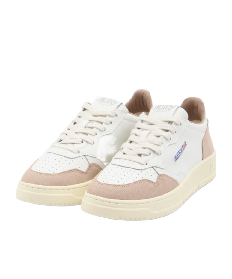 Autry Medalist Low Sneakers In White Leather And Rose Cannel Suede Shoes In Brown