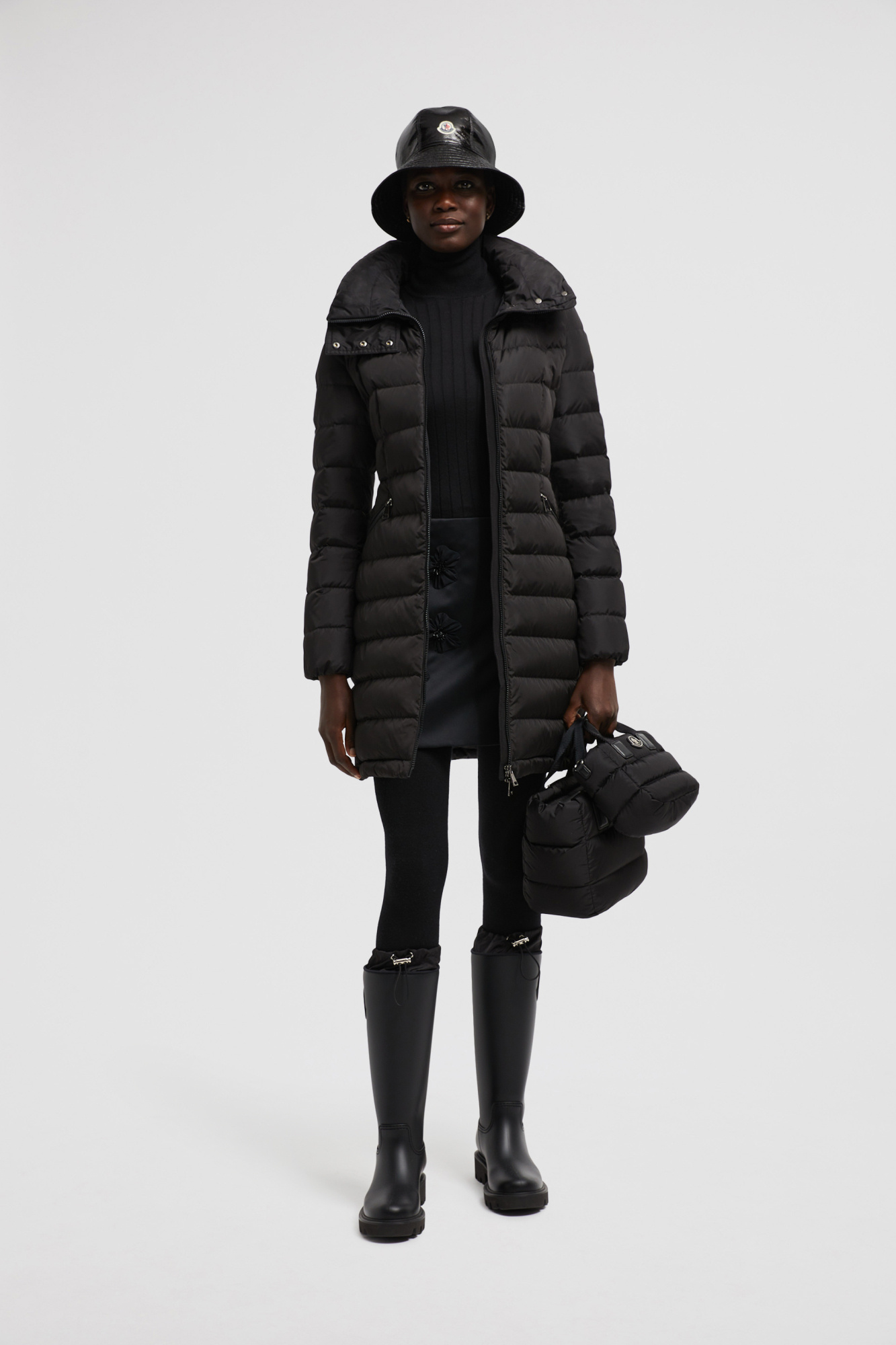 Moncler Flammet Long Down Jacket In Black