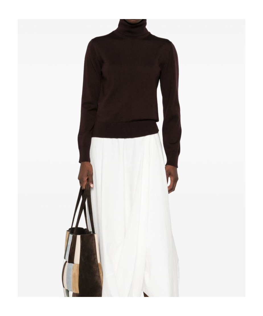 Alpha Studio Classic Turtleneck Sweater In Rich Brown Merino Wool In Brown