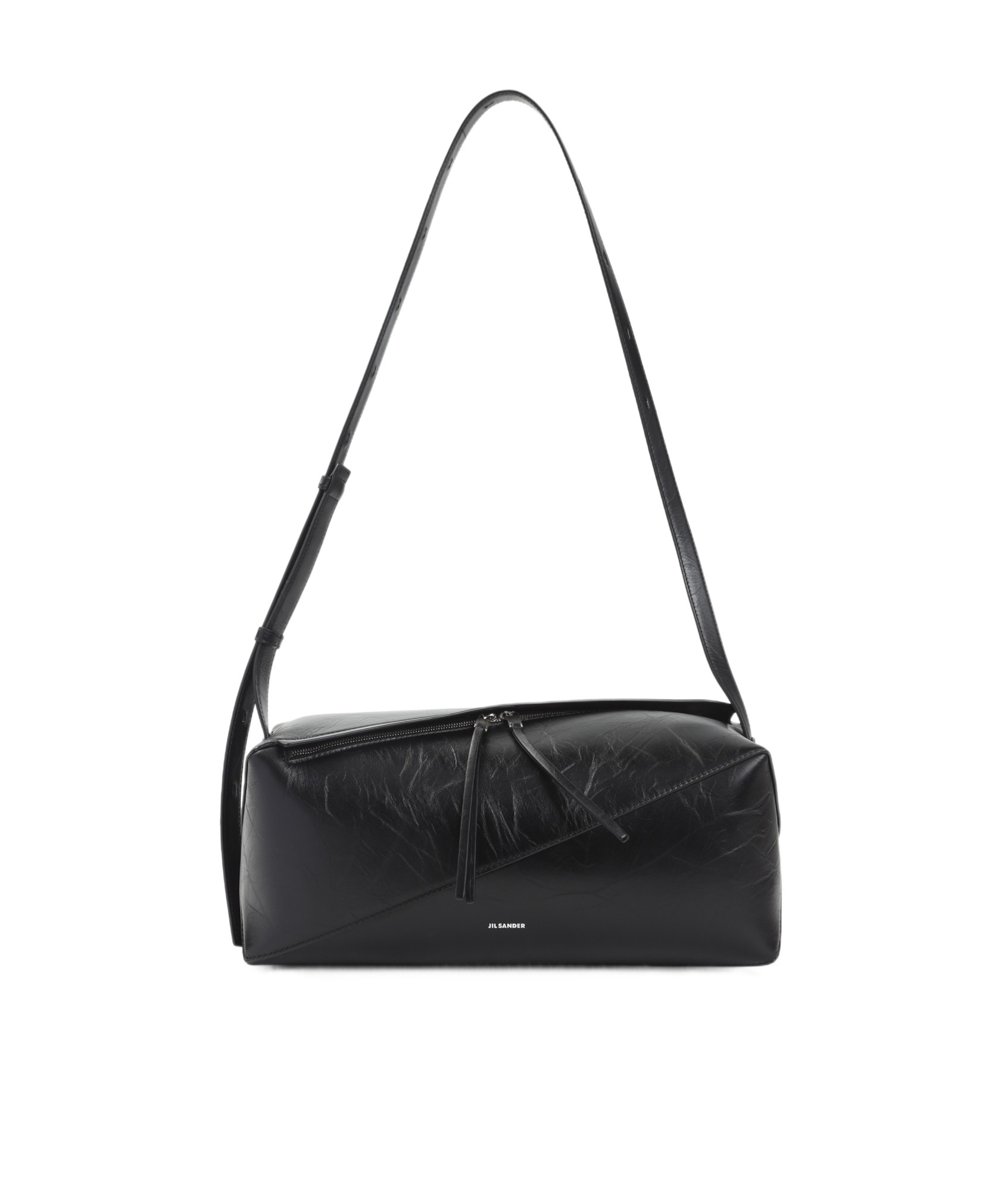 Jil Sander Diagonal-zip Leather Shoulder Bag In Black