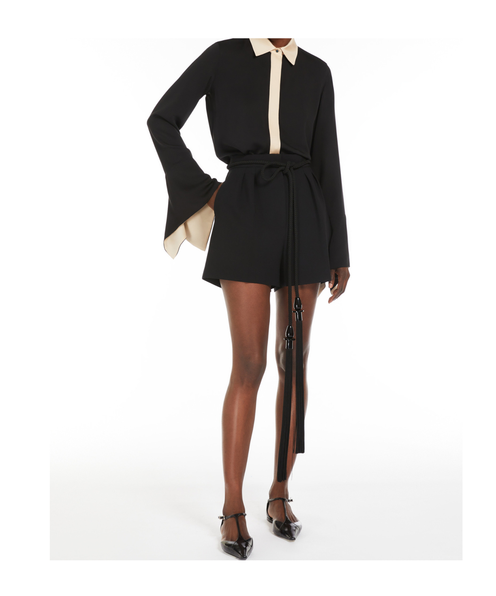 Max Mara Wool Canvas Shorts In Black