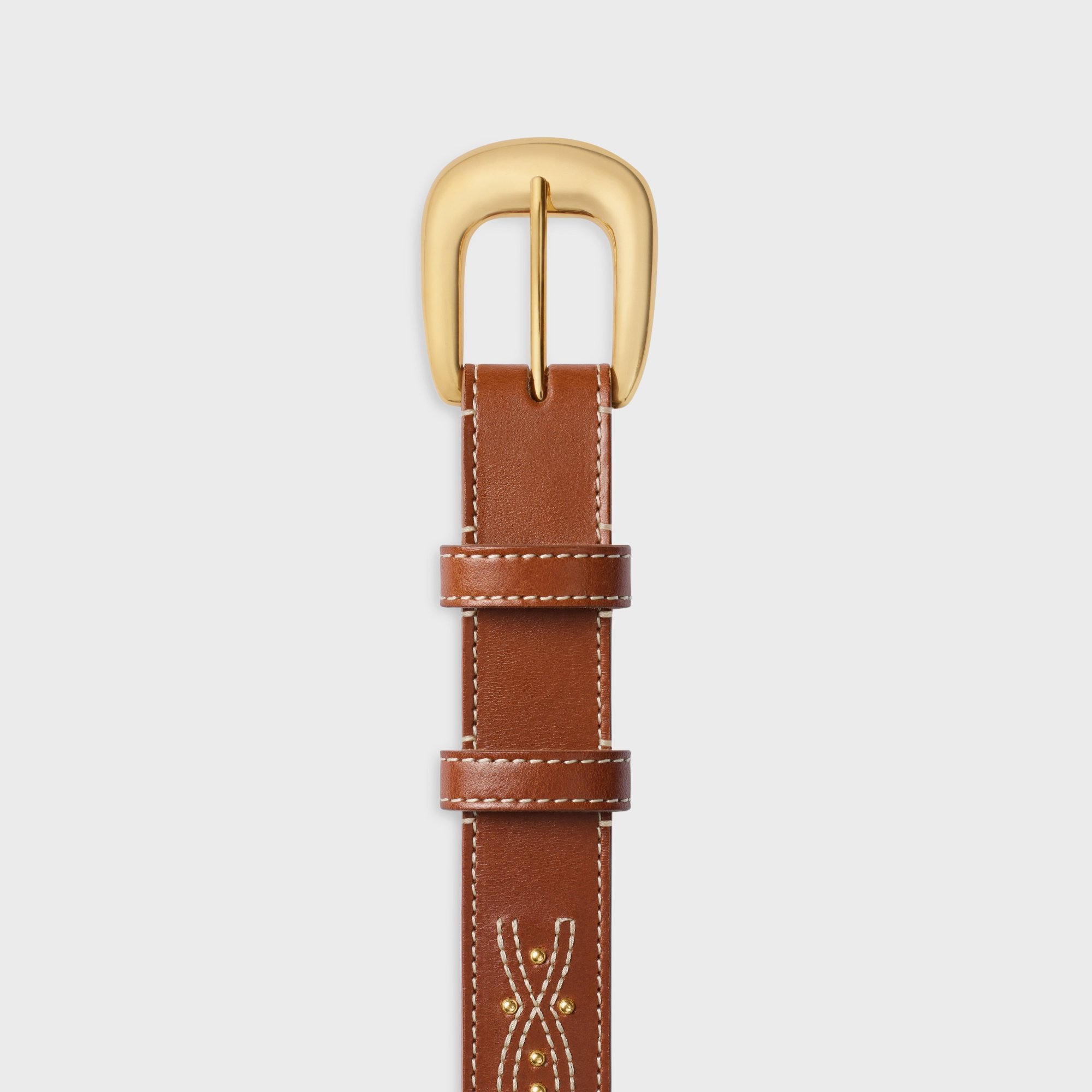 Celine Medium 25mm Western Belt In Vintage Calfskin With Embroidery In Brown