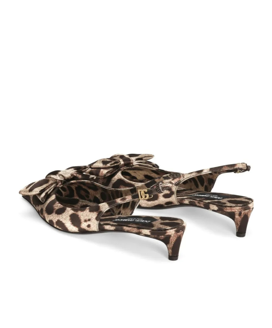 Dolce & Gabbana 30mm Leopard-print Satin Slingback Pumps In Black