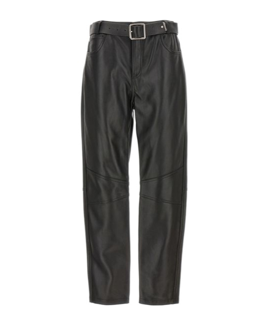 Pinko Nappa Leather Long Trousers With Belt In Black
