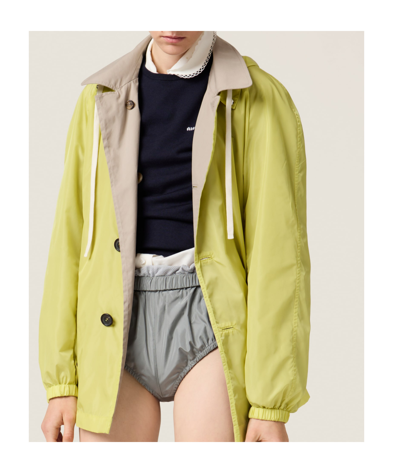 Miu Miu Long-sleeved Hooded Casual Jacket In Yellow