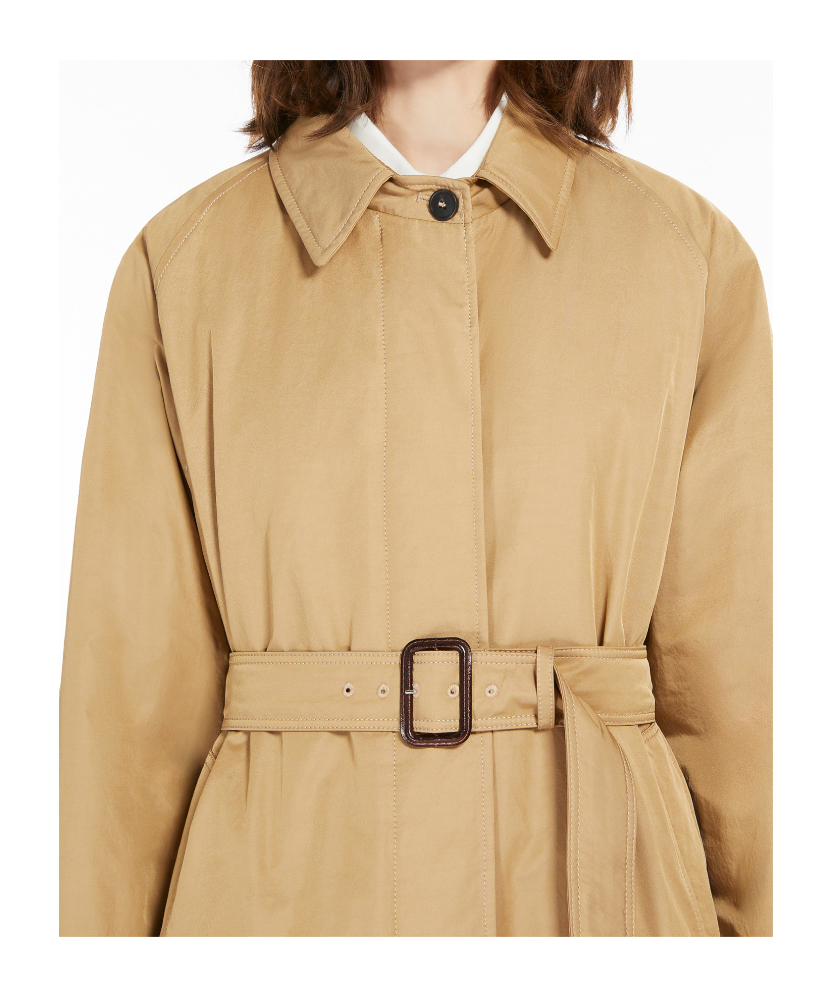 Shop Weekend Max Mara Belted Long-sleeved Coat In Nude