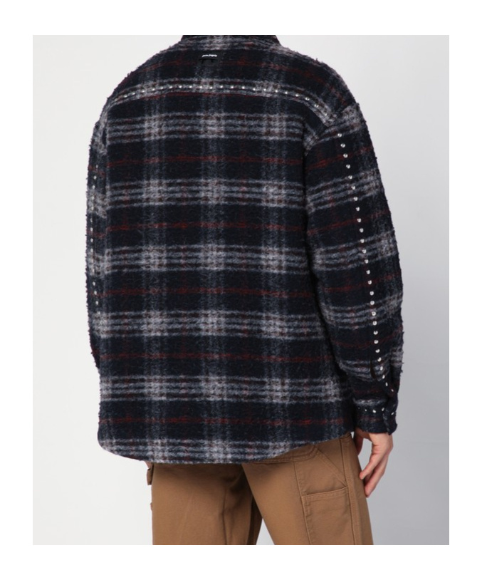 Palm Angels Plaid Check Studded Wool Overshirt In Black