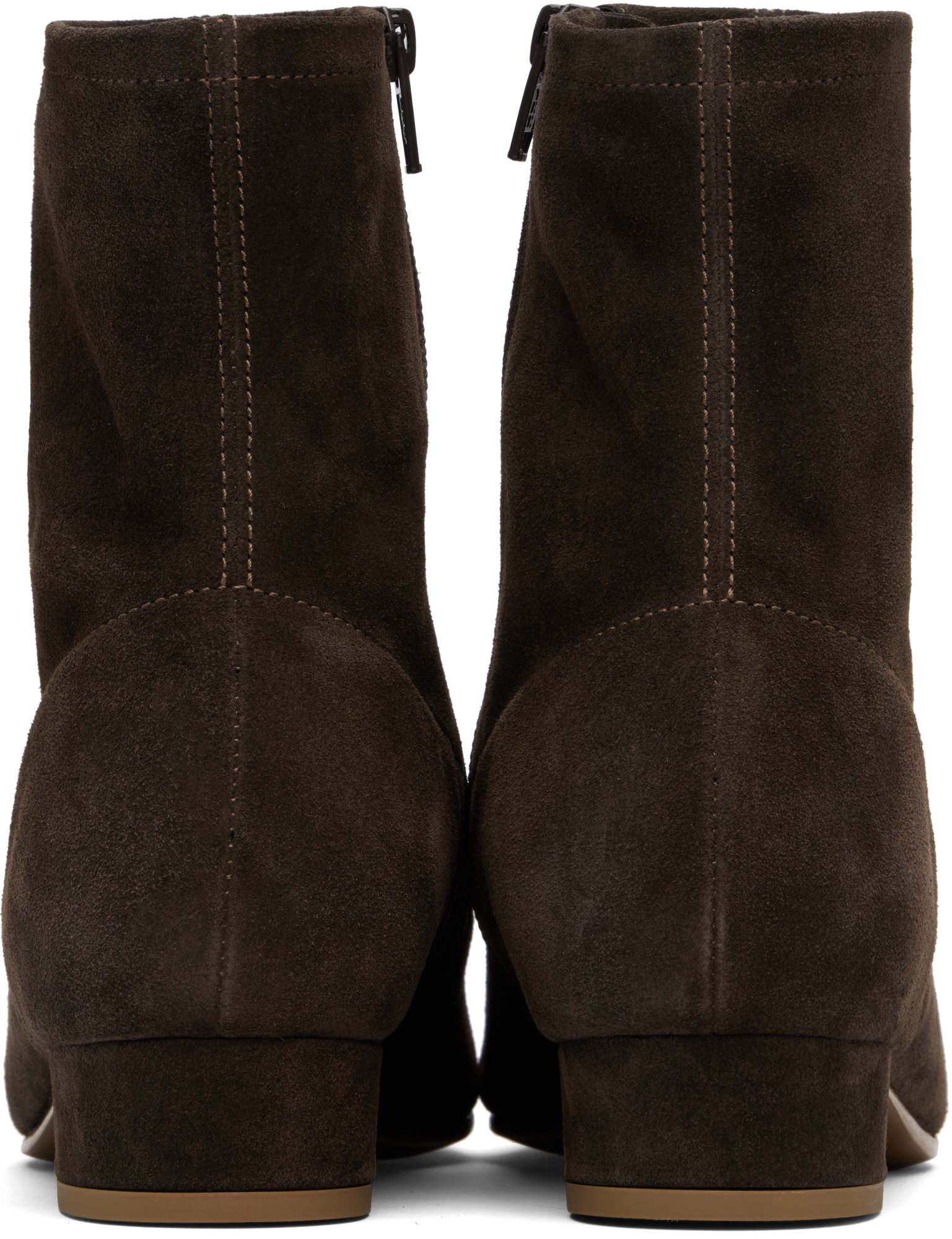 By Far Suede Block Heel Ankle Boot In Brown