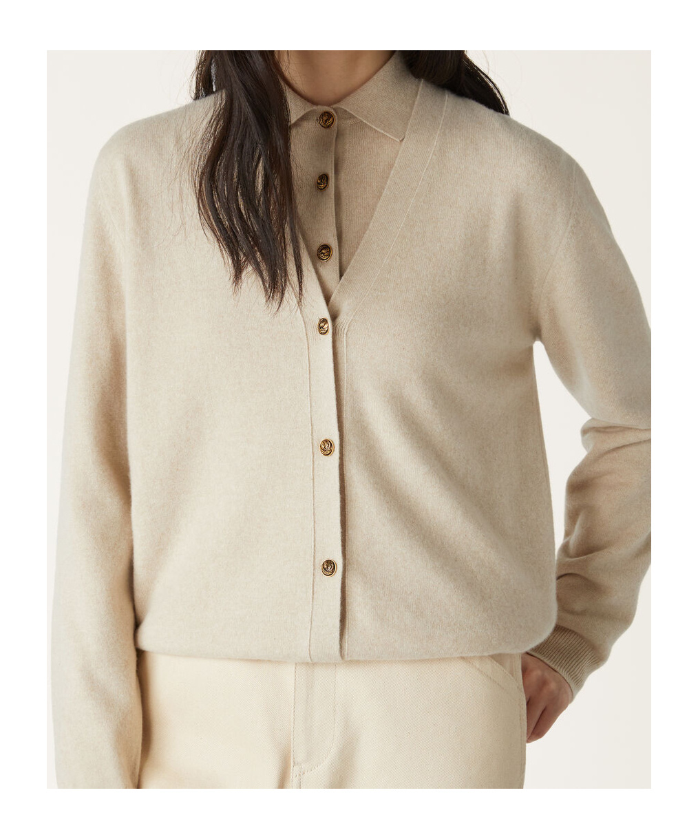 Loro Piana Button Long-sleeved Knitted Cardigan In Natural Color Mixing