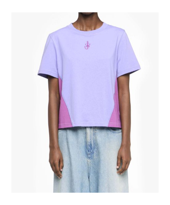 Jw Anderson Panelled Cropped T-shirt With Anchor Embroidery In Purple