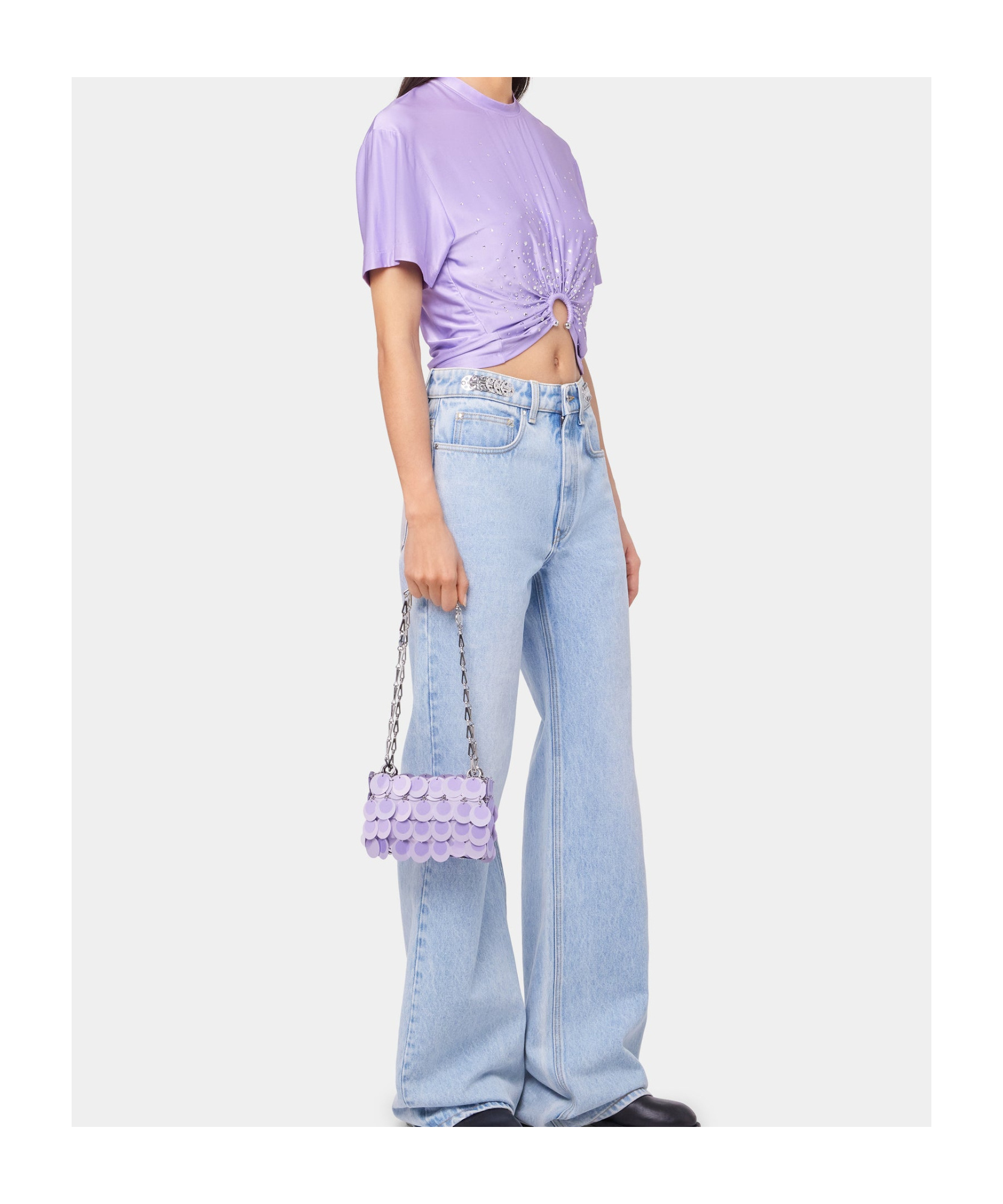 Rabanne Cropped T-shirt With Piercing Detail In Purple