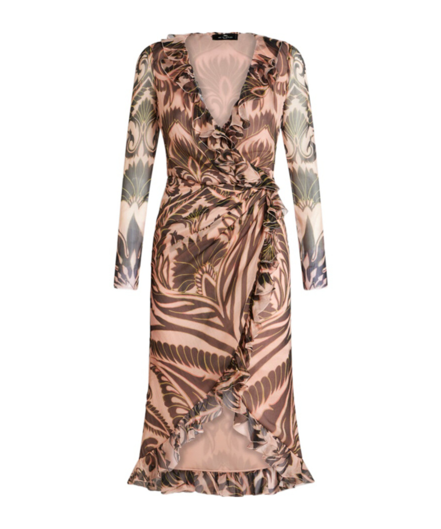 Etro Printed Ruched Midi Dress In Silk In Nude