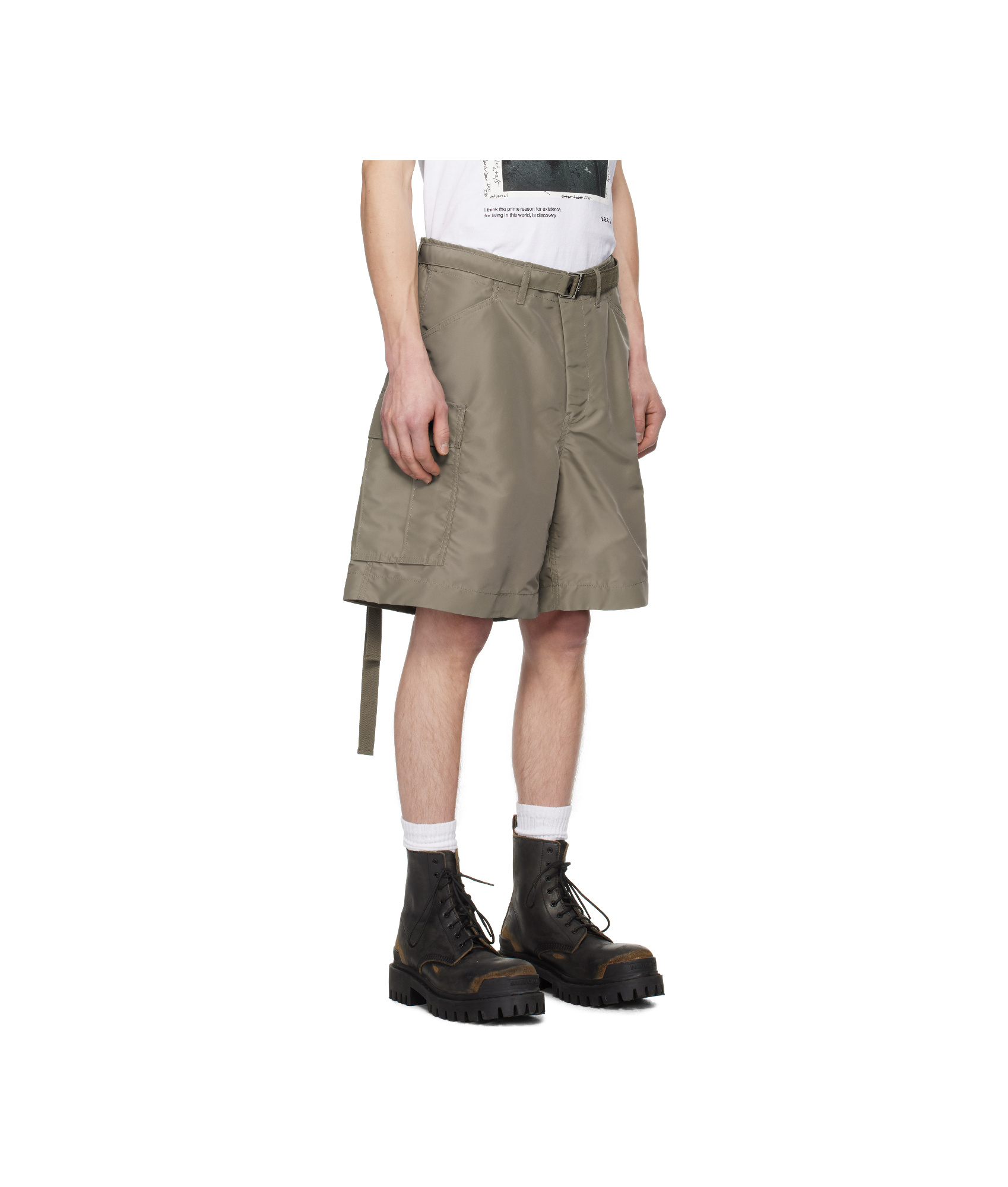 Sacai Taupe Nylon Twill Shorts In Green