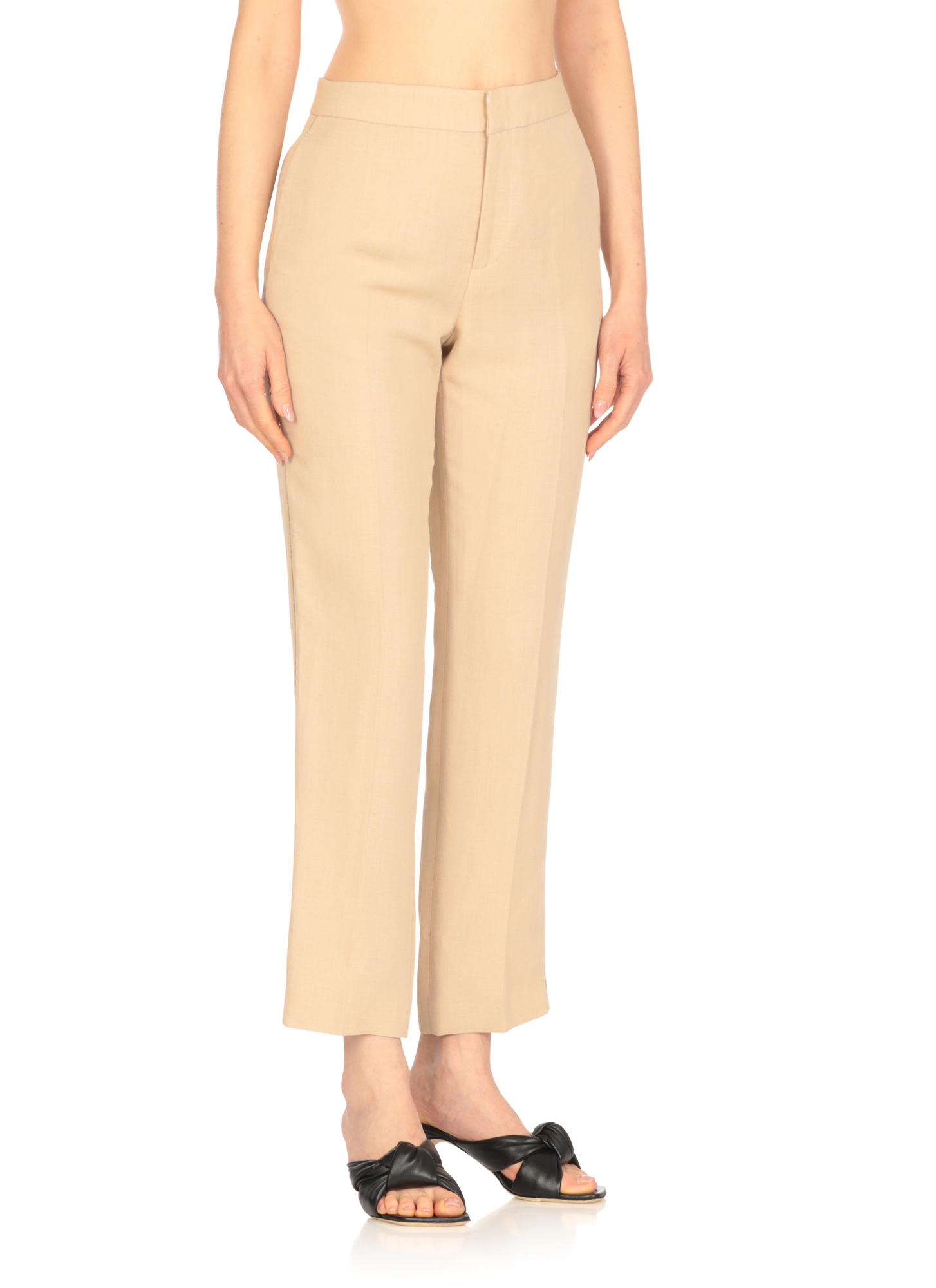 Fabiana Filippi Beige Viscose And Linen Pants In Nude